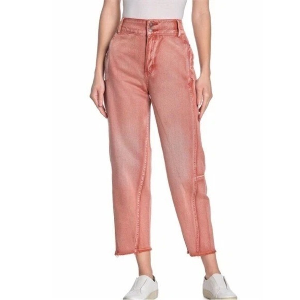 Free People Monroe High Waist Crop Barrel Jeans Women's 27 Pink Cinnamon Boho